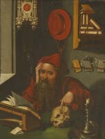 Lot 418 - Manner of Marinus van Reymerswaele
ST JEROME IN HIS STUDY
Oil on panel
41 x 31cm