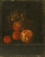 Lot 422 - 17th century follower of Cornelis de Heem
STILL LIFE OF PEACHES AND GRAPES
Oil on canvas laid down on panel
33 x 26cm