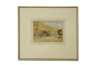 Lot 374 - Circle of David Cox
HORSE DRAWN CART ON A LANE
Pencil and watercolour
19 x 26cm
