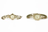Lot 40 - A ladies 9ct gold Rone mechanical bracelet watch with integral bracelet 9.80g
and a ladies 9ct gold Avia mechanical watch with rolled gold mesh bracelet 14.59g
