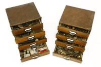 Lot 280 - Two cabinets of four drawers of clock and watch materials