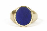 Lot 9 - A ladies 9ct gold Lapis Lazuli oval plaque signet ring