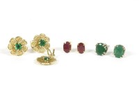 Lot 38 - A pair of white gold single stone oval cut emerald stud earrings