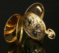 Lot 487 - An 18ct gold Swiss half hunter top wind pocket watch