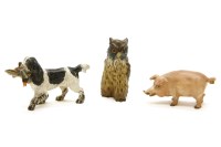 Lot 217 - Three cold cast painted bronzes: an owl