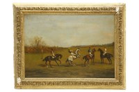 Lot 840 - English School
FOUR RACEHORSES WITH JOCKEYS UP
Oil on board
26 x 37cm