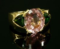 Lot 351 - An Italian three stone tourmaline ring