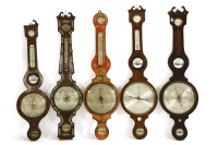 Lot 778 - A red lacquered banjo barometer with hydrometer over thermometer and 10 inch dial