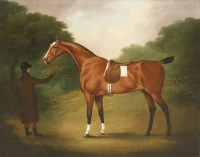 Lot 806 - Daniel Clowes (1774-1829) 
A BAY HUNTER AND GROOM 
Signed l.r.