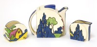 Lot 147 - A Wedgwood Clarice Cliff 'Pink Roof Cottage' tea set