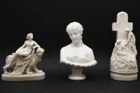 Lot 594 - Three Parian items: figures beneath a cross
