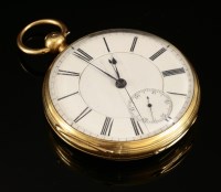 Lot 491 - An 18ct gold key wound open faced chronograph pocket watch
