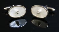 Lot 279 - A pair of Italian white gold diamond and mother-of-pearl cufflinks
