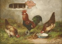 Lot 814 - E... S... England (fl.1890-1910)
CHICKENS OUTSIDE A FARM BUILDING
Signed l.r.