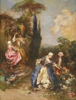 Lot 830 - Aurelia Della Corte Szvatek (19th/20th century)
FIGURES IN A GARDEN
Oil on canvas
53 x 40cm