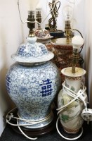 Lot 207 - A 19th century Chinese blue and gilt decorated baluster form jar