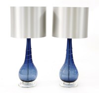 Lot 512 - A pair of William Yeoward blue glass and clear spiral table lamp bases