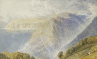 Lot 716 - Myles Birket Foster RWS (1825-1899)
A MOUNTAINOUS COASTAL LANDSCAPE
Signed with monogram l.r.