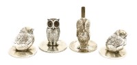 Lot 308 - Four silver novelty menu holders