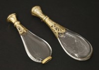 Lot 90 - Two clear glass teardrop scent bottles