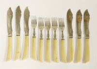Lot 182 - Twelve pairs of Edwardian silver and ivory-handled fish knives and fish forks