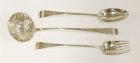 Lot 197 - A George III silver bottom-marked old English pattern soup ladle