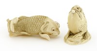 Lot 593 - Two Japanese ivory okimono
