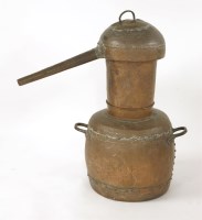 Lot 488 - A large Continental hammered copper whisky still