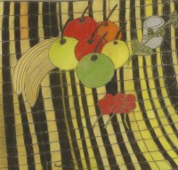 Lot 1310 - Bryan Pearce (1929-2007)
FRUIT ON A YELLOW AND BLACK CLOTH