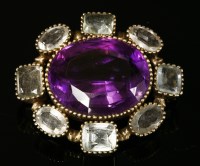 Lot 25 - A Victorian silver gilt amethyst and aquamarine brooch