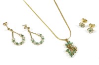 Lot 23 - A pair of 9ct gold emerald and cubic zirconia drop earrings