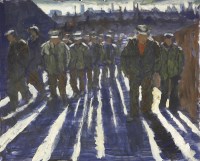 Lot 1220 - Sylvia Molloy (1914-2008)
'NIGHT SHIFT'
Oil on paper stuck down on board
40 x 50cm