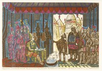 Lot 1014 - Edward Bawden RA (1903-1989)
'THE AMBASSADORS MEET HAMILCAR: THE PASS OF THE BATTLE-AXE' - AN ILLUSTRATION FOR 'SALAMMBO'
