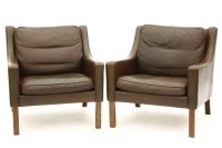 Lot 369 - A pair of Danish brown leather armchairs