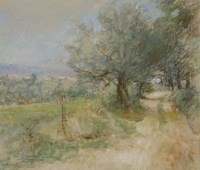 Lot 1314 - Diana Armfield RA (b.1920)
'OLIVES OVER LAKE GARDA'
Signed with initials l.l.