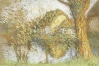 Lot 1108 - Sir George Clausen RA (1852-1944)
THE FARM POND
Signed with initials l.r.