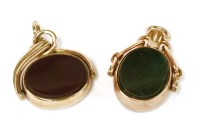 Lot 89 - Two gold hardstone swivel fobs