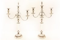 Lot 226 - A pair of silver plated three light candelabra
