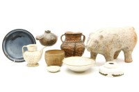 Lot 435 - Nine Chinese pottery items including a bear (?)