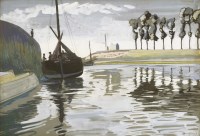 Lot 373 - Donald Hughes
FIGURES ON A MOORED BOAT
Signed l.l.