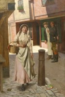 Lot 366 - John L... Wimbish (d. 1914)
A GIRL TURNING HEADS AS SHE RETURNS FROM MARKET
Signed l.l.