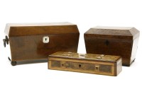 Lot 271 - A George III mahogany and boxwood inlaid tea caddy of sarcophagus form