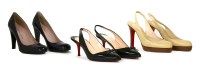 Lot 1412 - A pair of Christian Louboutin cream leather slingback heels
