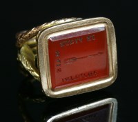 Lot 13 - A Georgian three colour gold cornelian serpent or snake seal