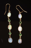Lot 384 - A pair of opal and chrome diopside gold earrings