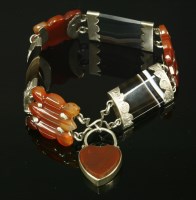 Lot 104 - A Victorian Scottish silver and hardstone bracelet with a padlock clasp