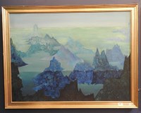 Lot 304 - Hazel Isabel Bullock (b. 1919)
TWO BLUE ICEBERG LANDSCAPES; 
Oil on canvas
Each 75 x 101cm
GREEN COMPOSITION
Oil on canvas
75 X 101cm
(3)