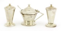 Lot 264 - An Art Deco silver three-piece condiment set