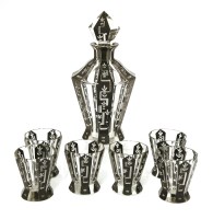 Lot 375 - An Art Deco black enamel glass liqueur set