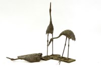 Lot 654 - Three Japanese bronzed figures of cranes